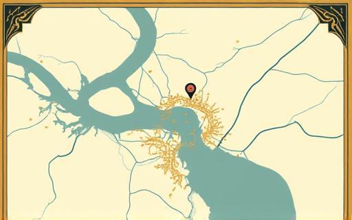 Stylized Art Deco map highlighting Al Thuraya Avia Tours location in Kuwait City.