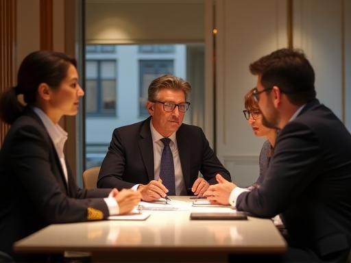 Professionals in an elegant meeting room discussing aviation tourism projects with Al Thuraya Avia Tours.